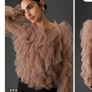 Anthropologie DOLAN Mesh Ruffle Blouse Small NWT